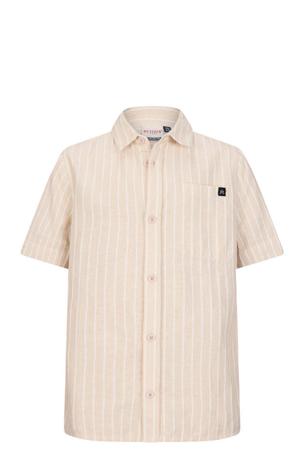 Ecru en witte jongens Retour Jeans gestreept overhemd van katoen met korte mouwen, button down sluiting en knoopsluiting