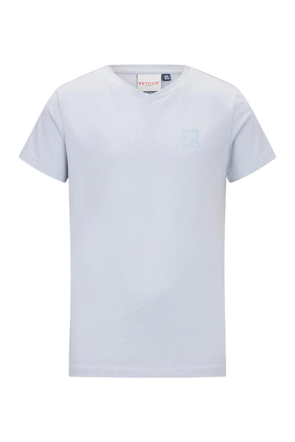 Grijze jongens Retour Jeans T-shirt van stretchkatoen met effen, korte mouwen en V-hals