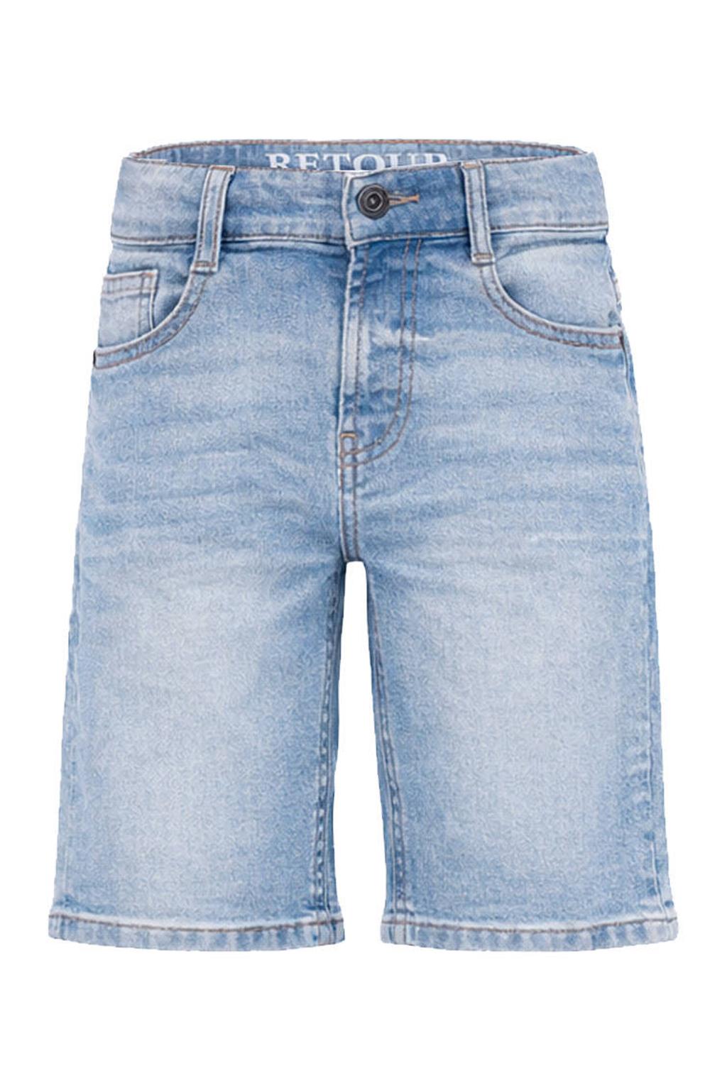 Medium blue denim jongens Retour Jeans relaxed regular waist short van stretchdenim met rits- en knoopsluiting en effen