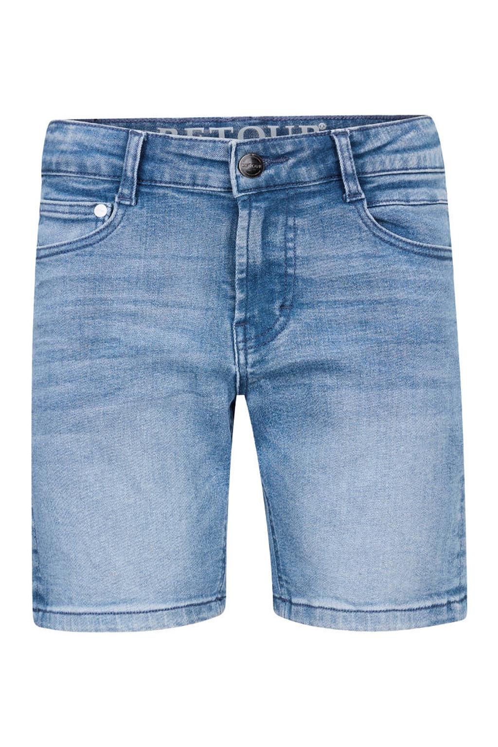 Light blue denim jongens Retour Jeans straight regular waist short van denim met rits- en knoopsluiting en effen