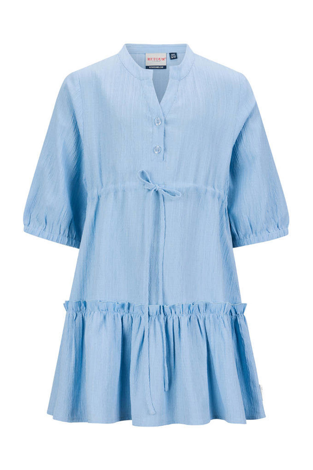 Lichtblauwe meisjes Retour Jeans midi jurk van polyester met effen, driekwart mouwen en V-hals