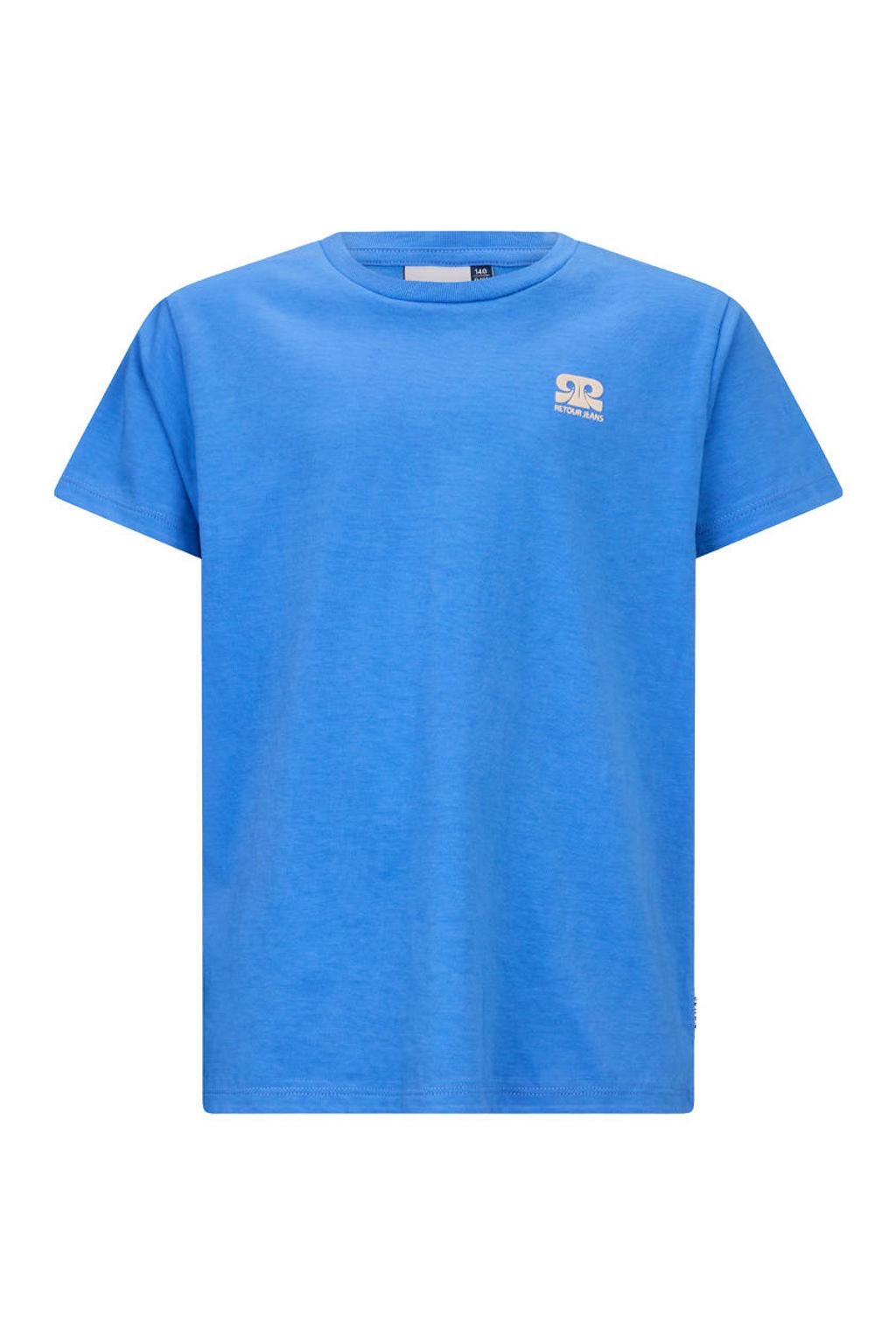 Blauwe meisjes Retour Jeans T-shirt van katoen met logo dessin, korte mouwen en ronde hals