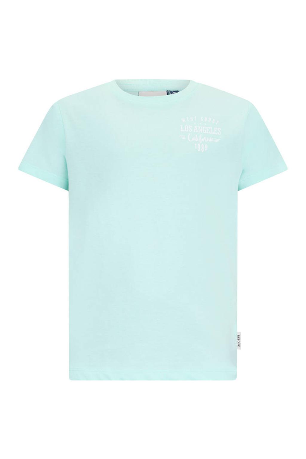 Blauwe meisjes Retour Jeans T-shirt van katoen met backprint, korte mouwen en ronde hals
