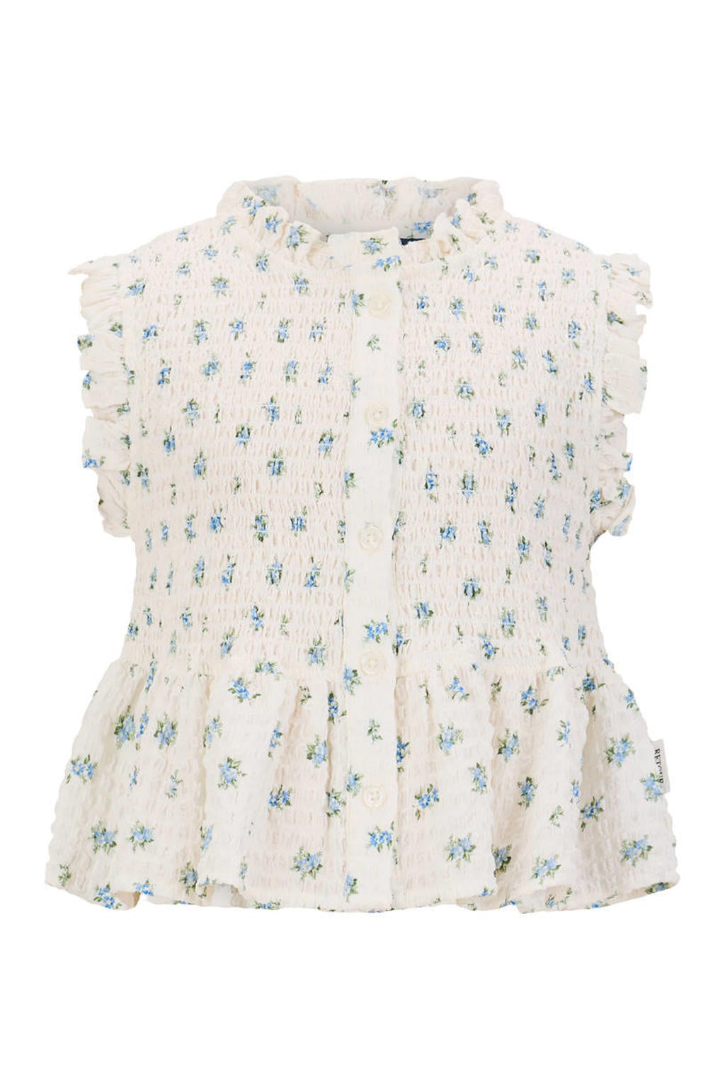 Wit, groen en blauwe meisjes Retour Jeans gebloemde blouse van polyester met ronde hals, knoopsluiting en ruches