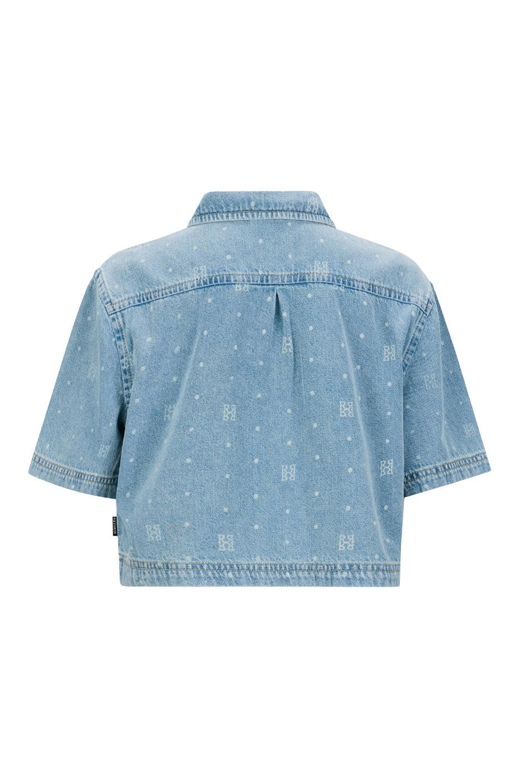 Light blue denim meisjes Retour Jeans blouse van denim met korte mouwen, klassieke kraag en knoopsluiting