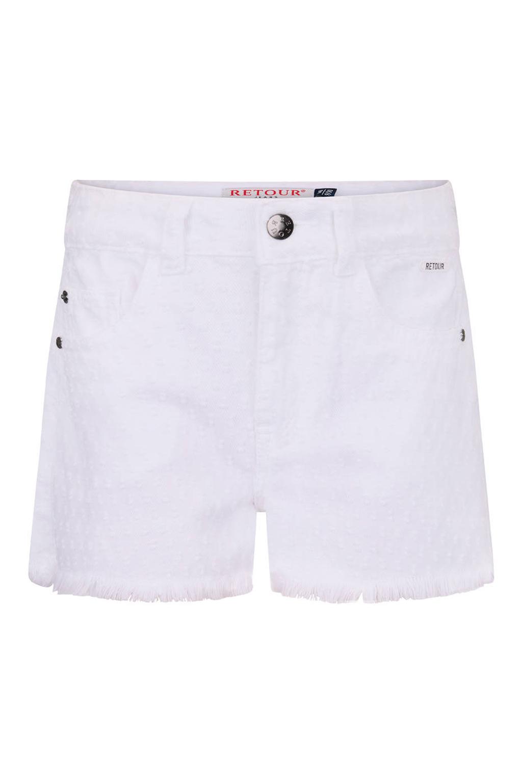 Witte meisjes Retour Jeans relaxed regular waist casual short van katoen met rits- en knoopsluiting en effen