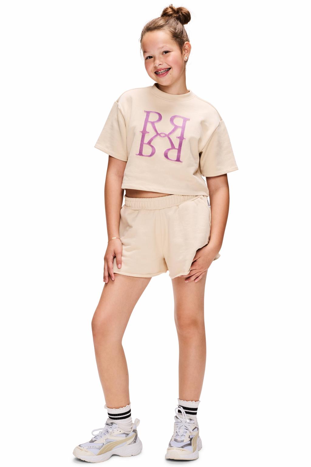 Beige meisjes Retour Jeans relaxed regular waist sweatshort met effen