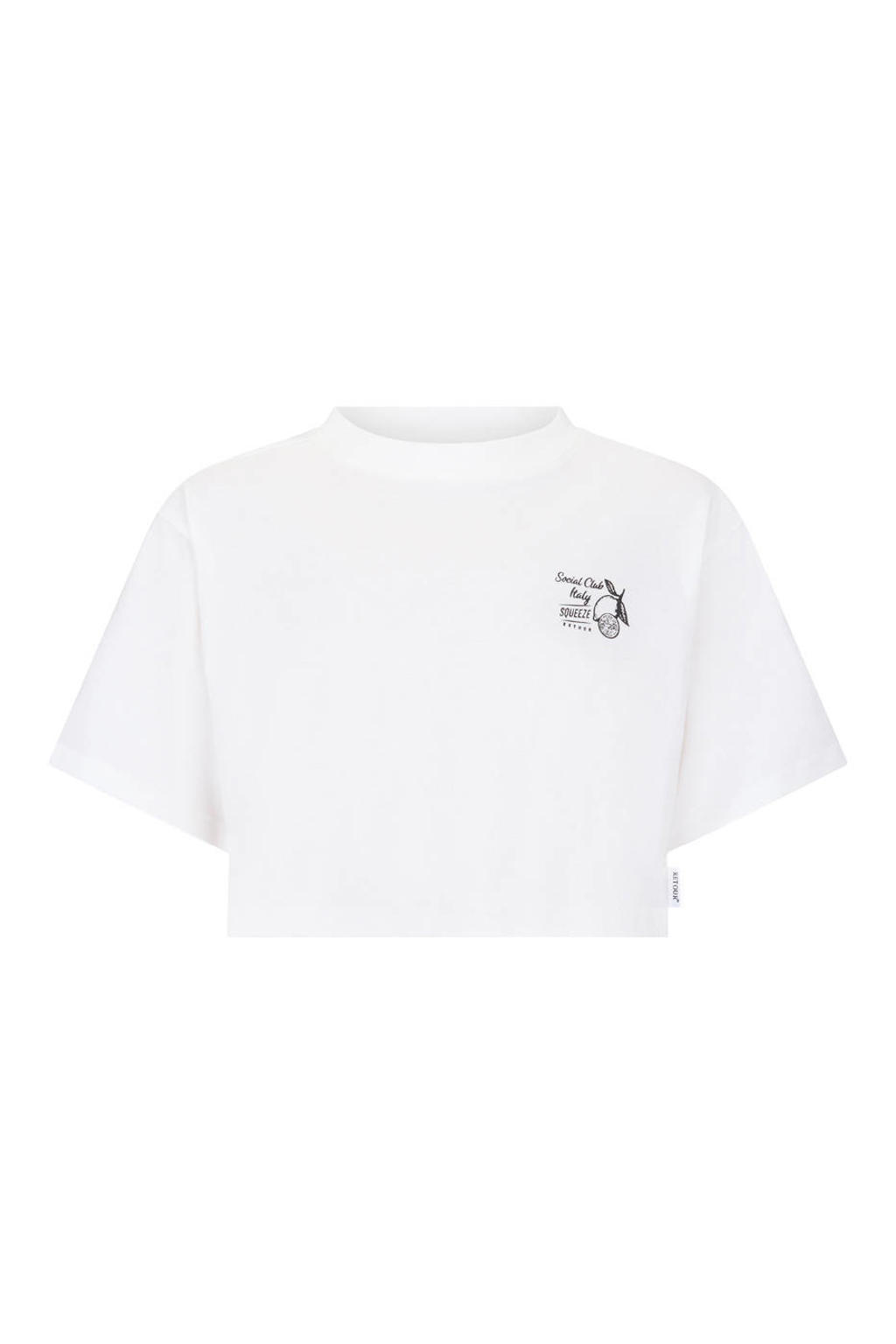 Witte meisjes Retour Jeans T-shirt van katoen met backprint, korte mouwen en ronde hals