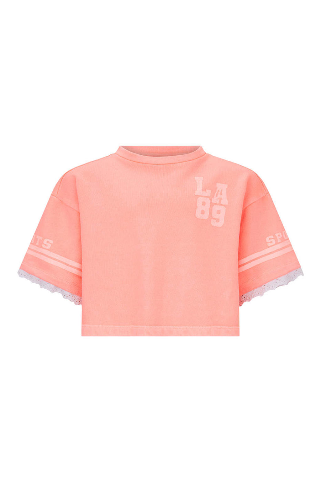 Oranje meisjes Retour Jeans T-shirt broderie van katoen met backprint, half lange mouwen en ronde hals
