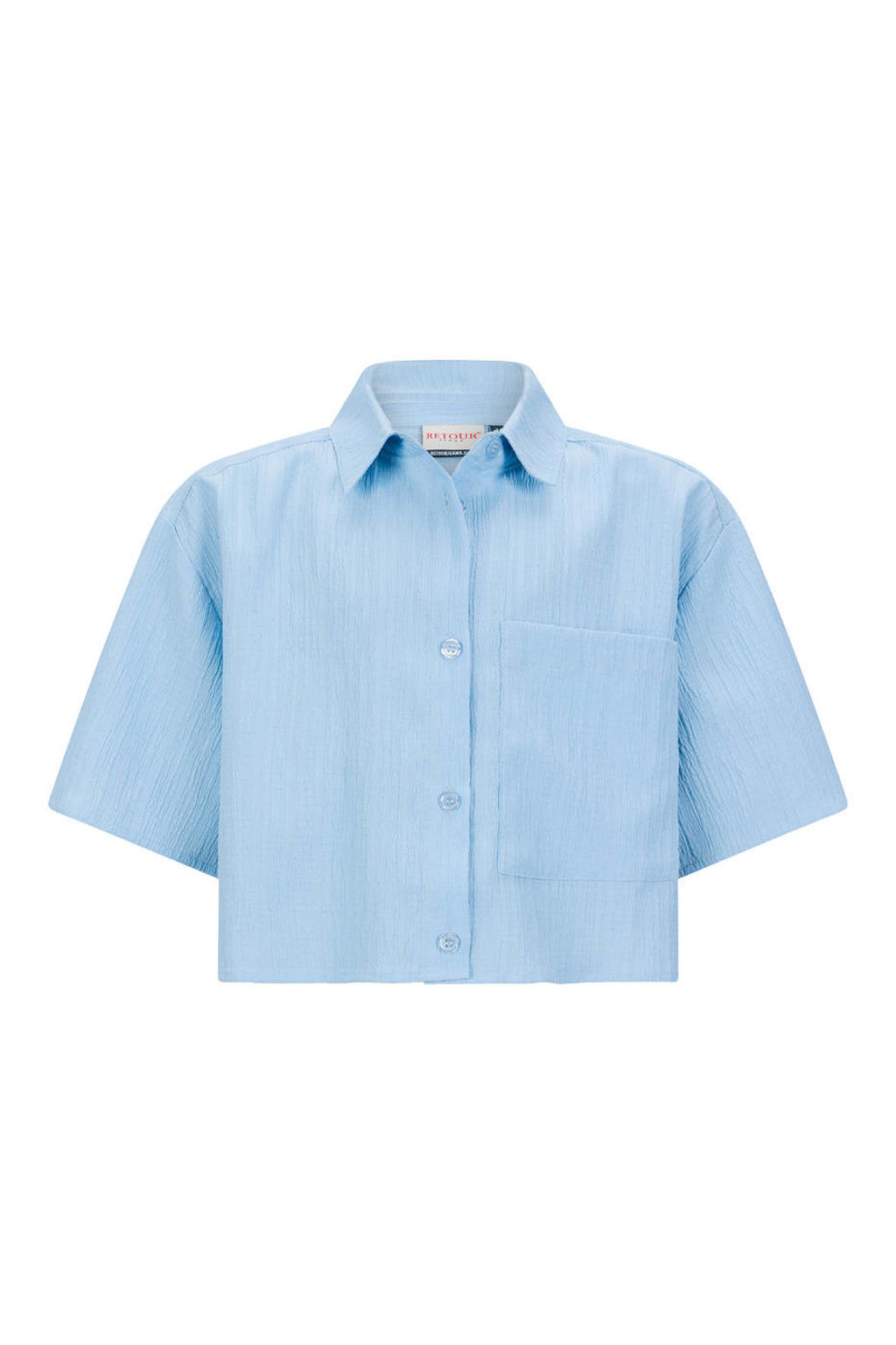 Lichtblauwe meisjes Retour Jeans blouse van polyester met effen, korte mouwen, klassieke kraag en knoopsluiting