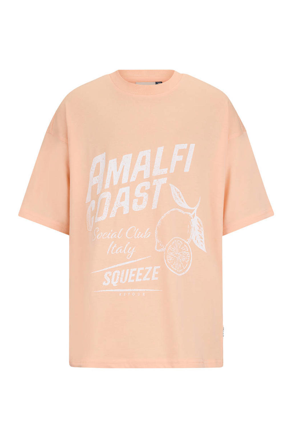 Oranje meisjes Retour Jeans T-shirt van katoen met printopdruk, korte mouwen en ronde hals