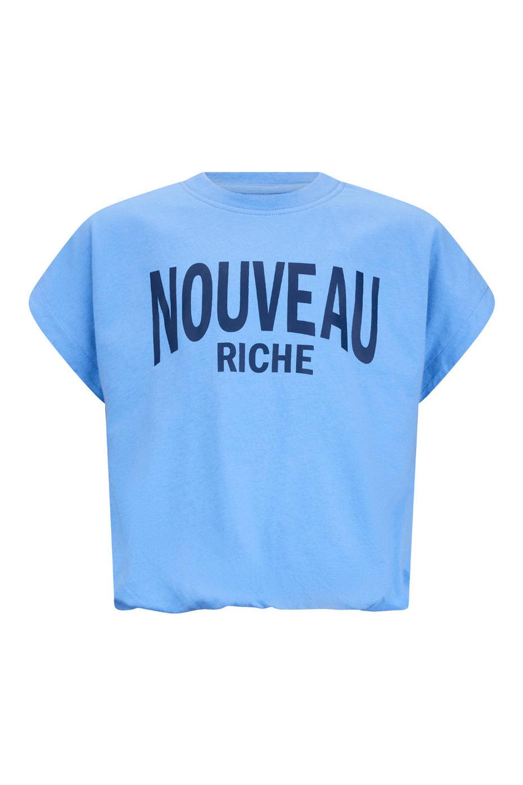 Lichtblauwe meisjes Retour Jeans T-shirt van katoen met tekst print, korte mouwen en ronde hals
