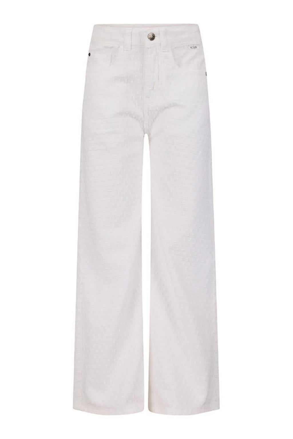 Witte meisjes Retour Jeans wide leg regular waist casual broek van katoen met rits- en knoopsluiting en effen