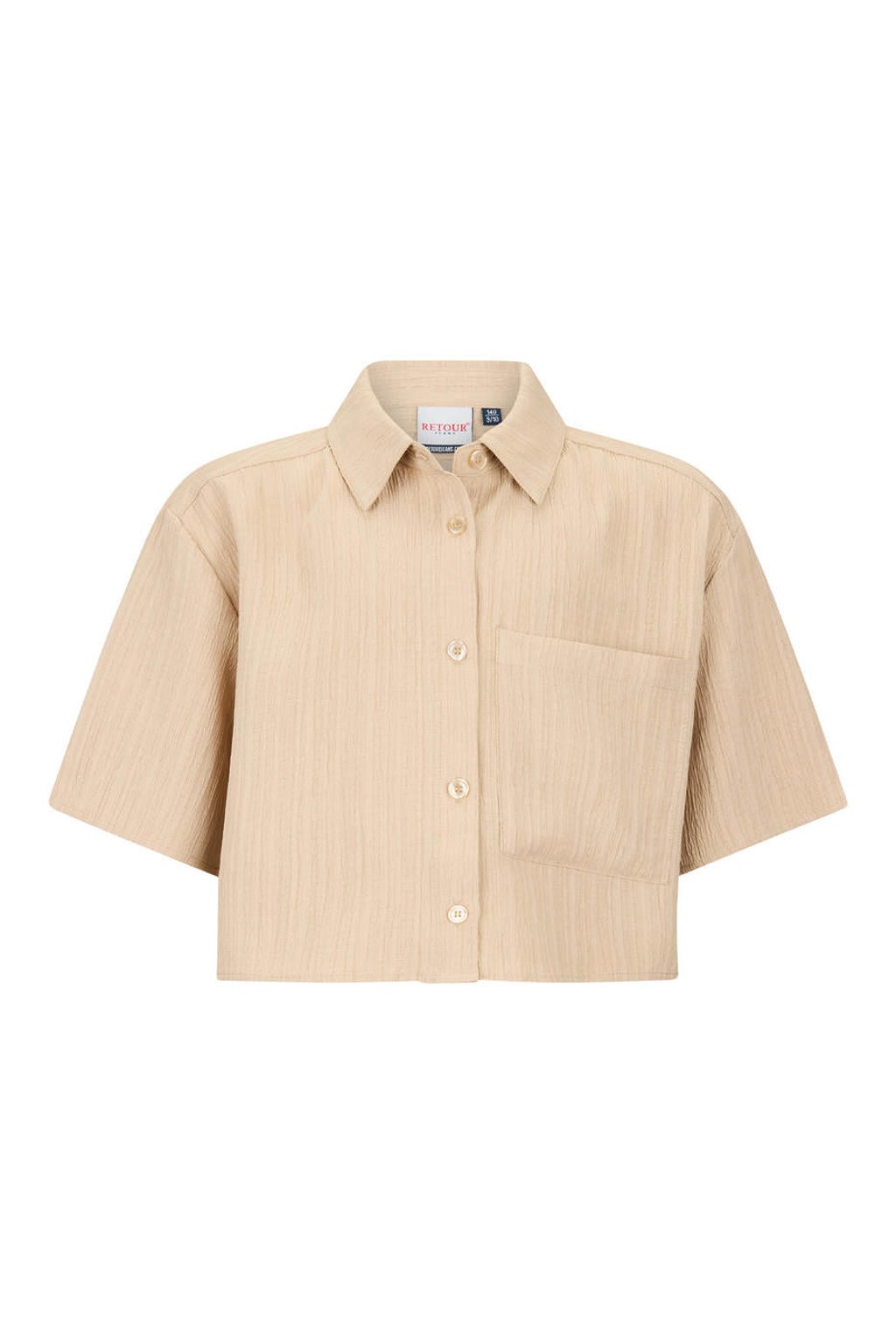 Beige meisjes Retour Jeans blouse van polyester met effen, korte mouwen, klassieke kraag en knoopsluiting