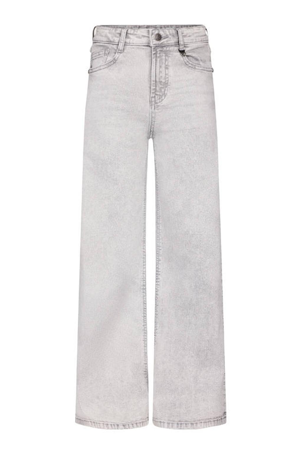 Grey denim meisjes Retour Jeans Celeste wide leg jeans van stretchdenim met rits- en knoopsluiting en effen