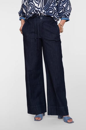 high waist wide leg jeans dark blue denim