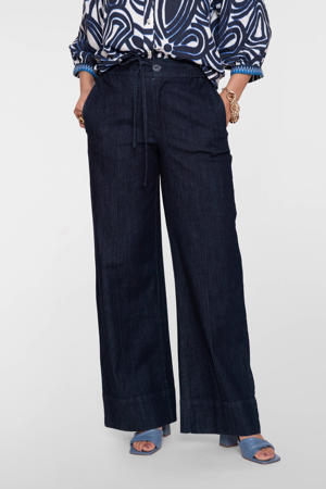 high waist wide leg jeans dark blue denim