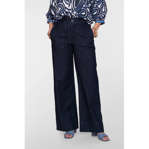 Geisha high waist wide leg jeans dark blue denim afbeelding