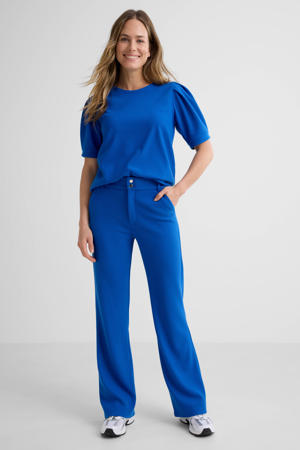 high waist flared broek blauw