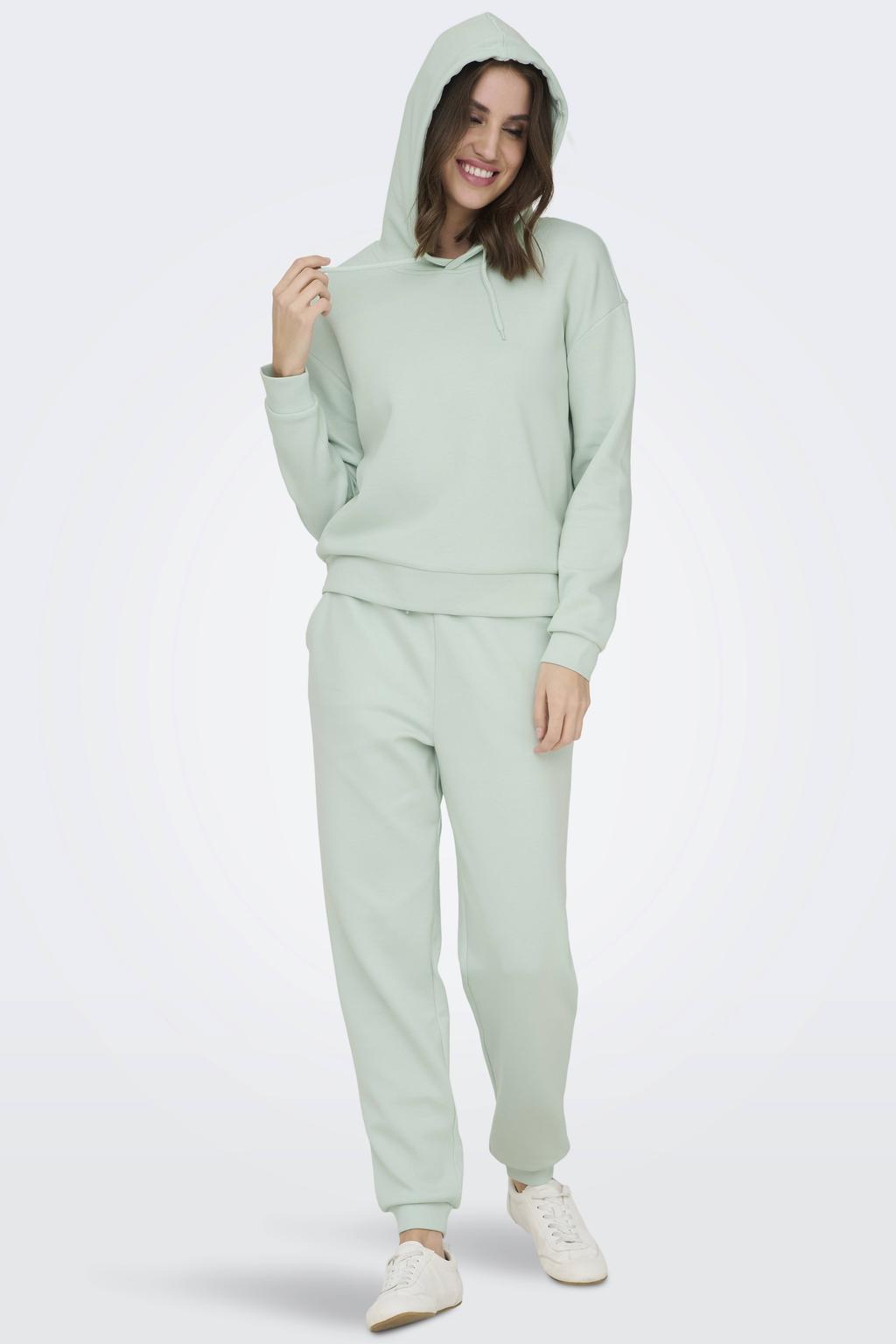 Mintgroene dames ONLY PLAY sportsweater van polyester met effen, lange mouwen, capuchon en elastische boord