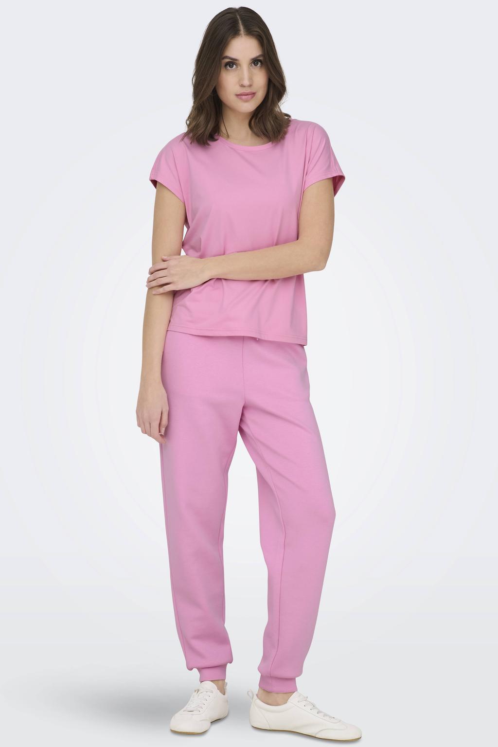 Lichtroze dames ONLY PLAY sportbroek van polyester met loose fit, regular waist, elastische tailleband met koord en effen