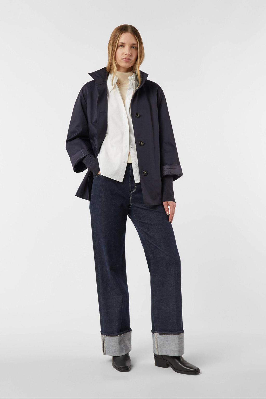 Marineblauw dames comma trenchcoat blauw van polyester met effen en lange mouwen