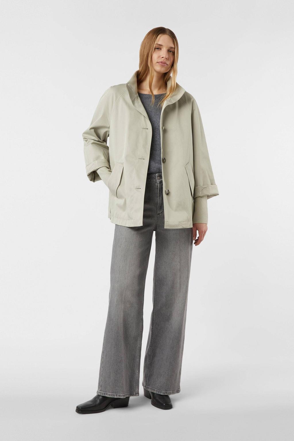 Lichtgroene dames comma tussenjas van polyester met effen, lange mouwen, opstaande kraag en knoopsluiting