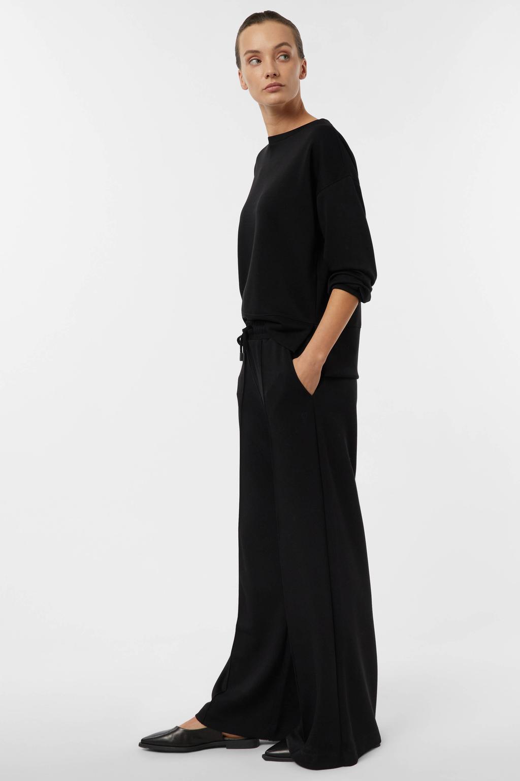 Zwarte dames comma sweater van polyester met effen, lange mouwen en ronde hals