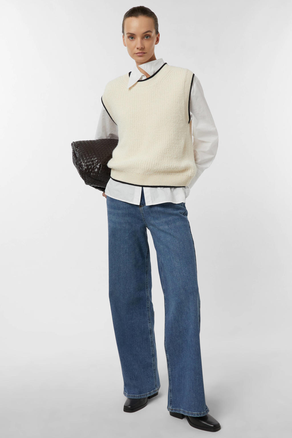 Dark blue denim dames comma high waist flared jeans dark blue van denim met rits- en knoopsluiting en effen