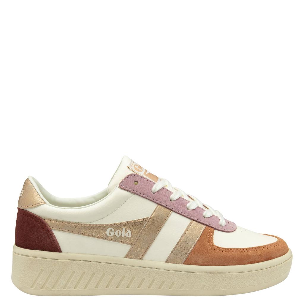 Wit en roze dames Gola Grandslam Quadrant leren sneakers met klittenband