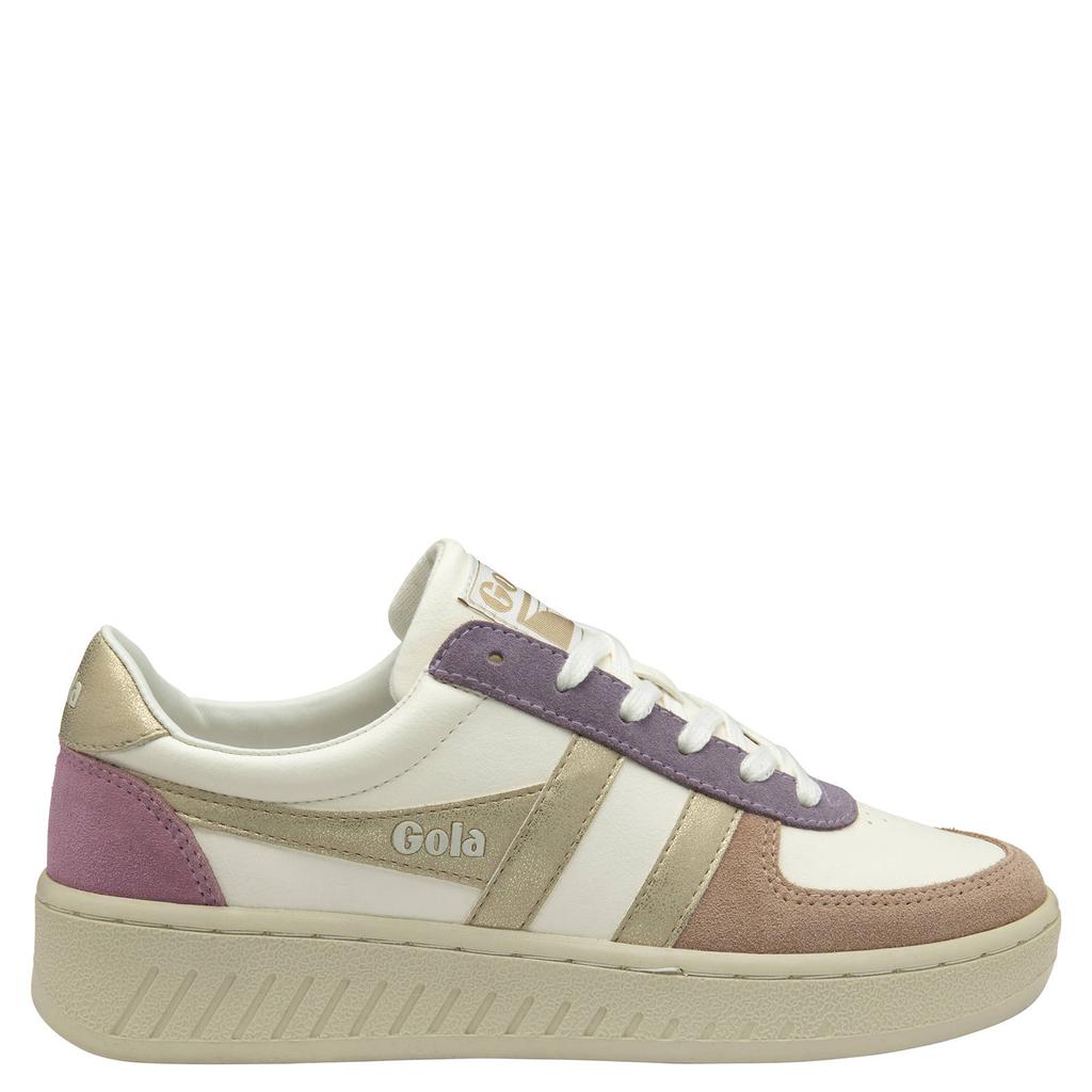 Wit en gouden dames Gola Grandslam Quadrant leren sneakers met klittenband