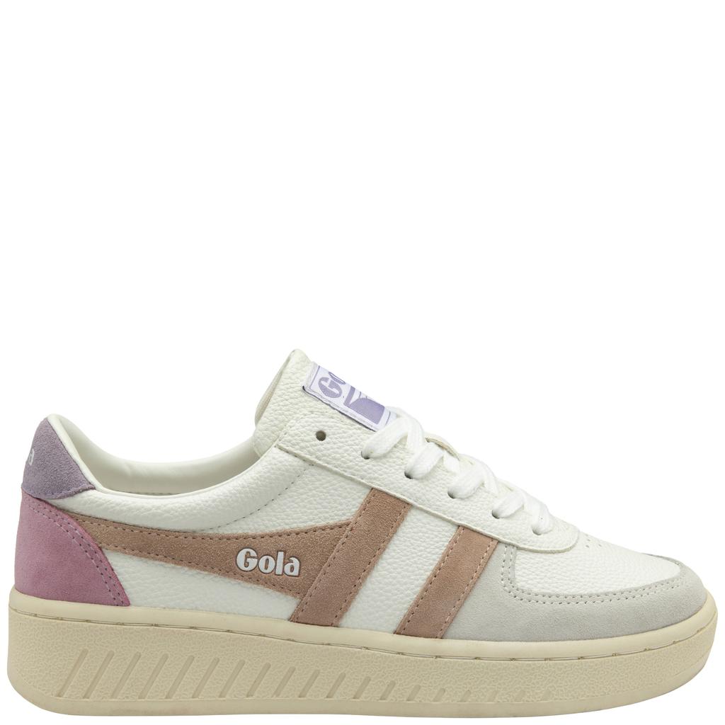 Wit en camelkleurige dames Gola Grandslam Trident leren sneakers met veters