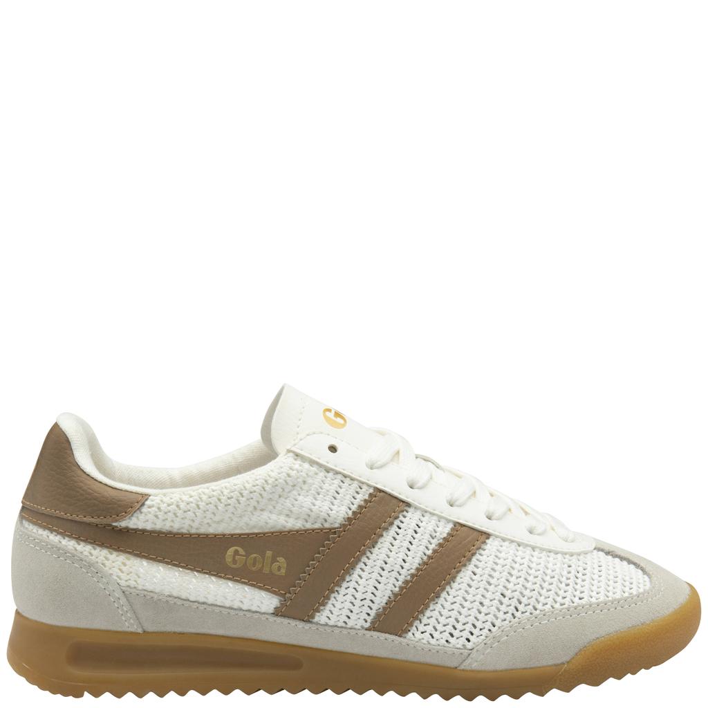 Wit en camelkleurige dames Gola Tornado Zephyr sneakers van 80% textiel/20% leer met veters