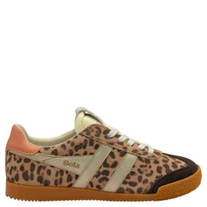Elan Safari leren sneakers met panterprint beige/zwart