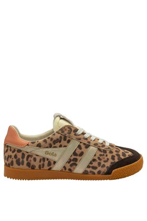 Elan Safari leren sneakers met panterprint beige/zwart