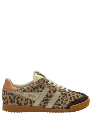 Elan Safari leren sneakers met panterprint beige/zwart