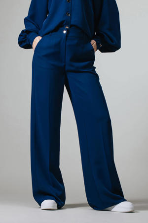 wide leg regular waist broek blauw