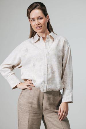 gebloemde blouse beige