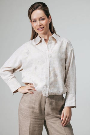 gebloemde blouse beige