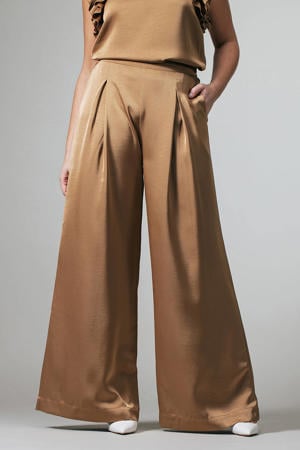wide leg high waist broek camel