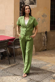 thumbnail: LabeL DOT wide leg regular waist broek groen