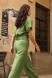 thumbnail: LabeL DOT wide leg regular waist broek groen