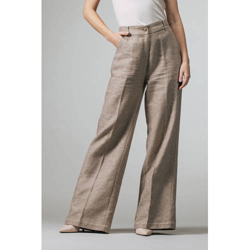 LabeL DOT wide leg high waist broek met linnen taupe afbeelding
