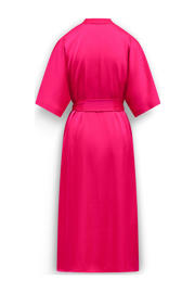 thumbnail: Roze dames LabeL DOT blousejurk van acetaat met effen, half lange mouwen, V-hals, knoopsluiting en ceintuur