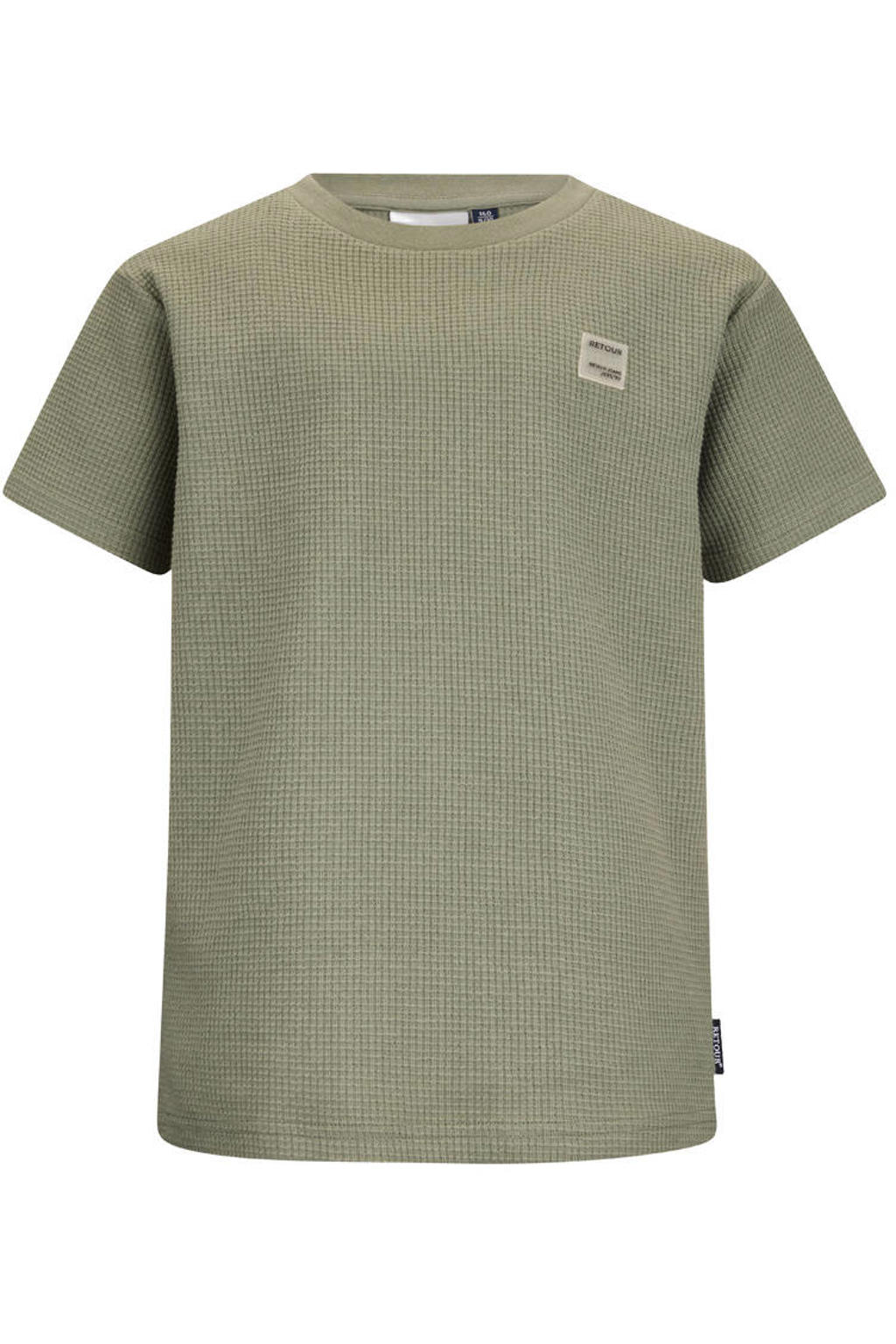 Groene jongens Retour Jeans T-shirt van stretchkatoen met effen, korte mouwen, ronde hals en wafel