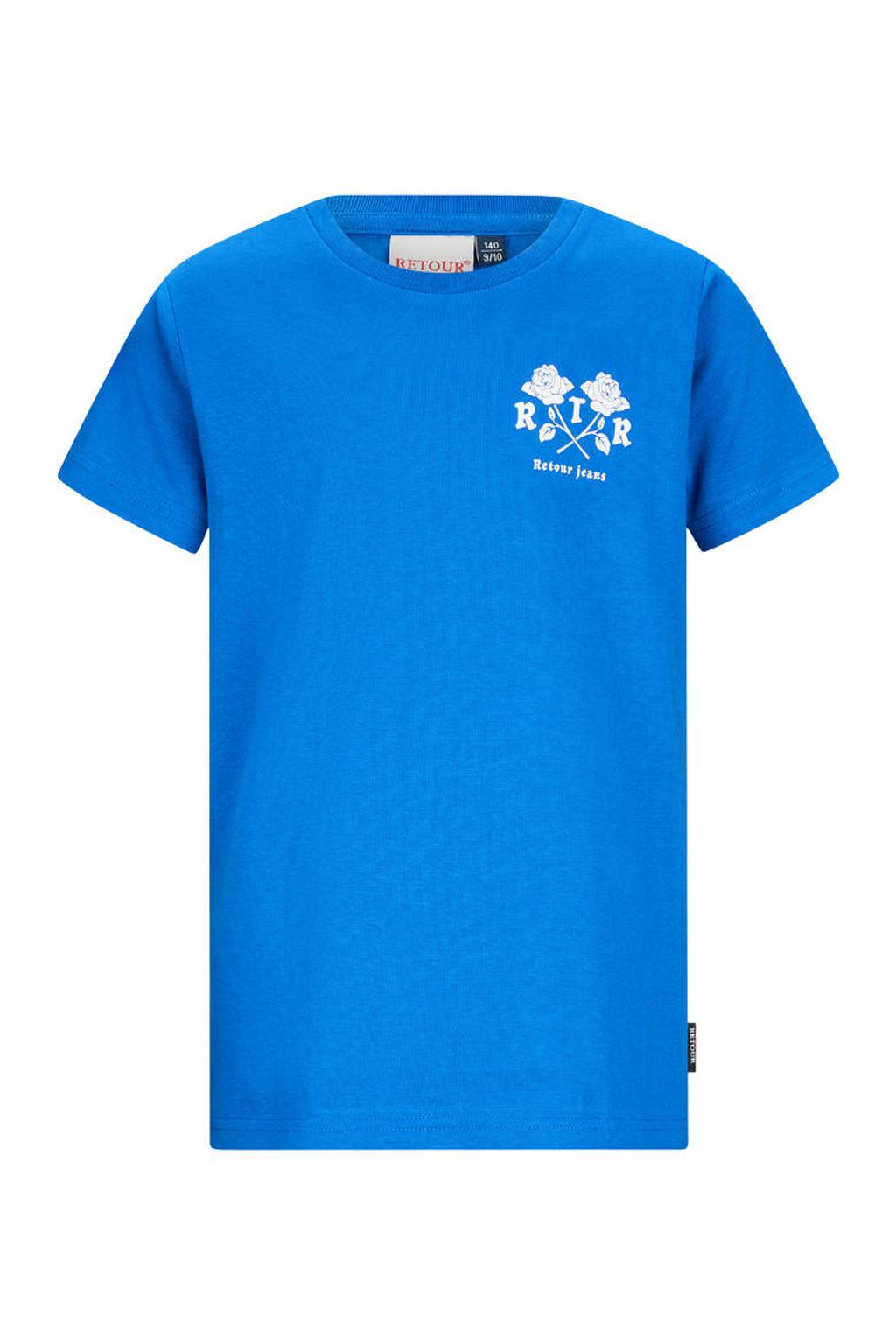 Blauwe jongens Retour Jeans T-shirt van katoen met backprint, korte mouwen en ronde hals