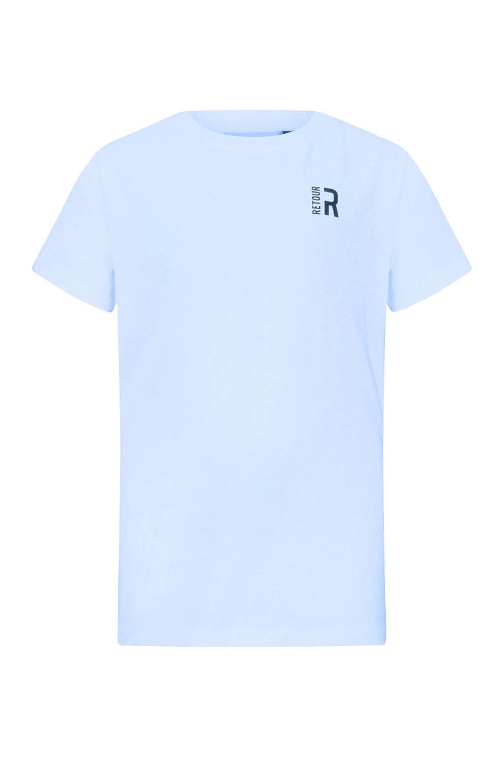 Lichtblauwe jongens Retour Jeans T-shirt van stretchkatoen met effen, korte mouwen en ronde hals