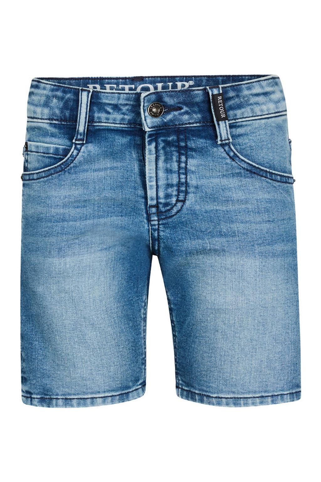 Medium blue denim jongens Retour Jeans regular waist short van stretchdenim met rits- en knoopsluiting en effen