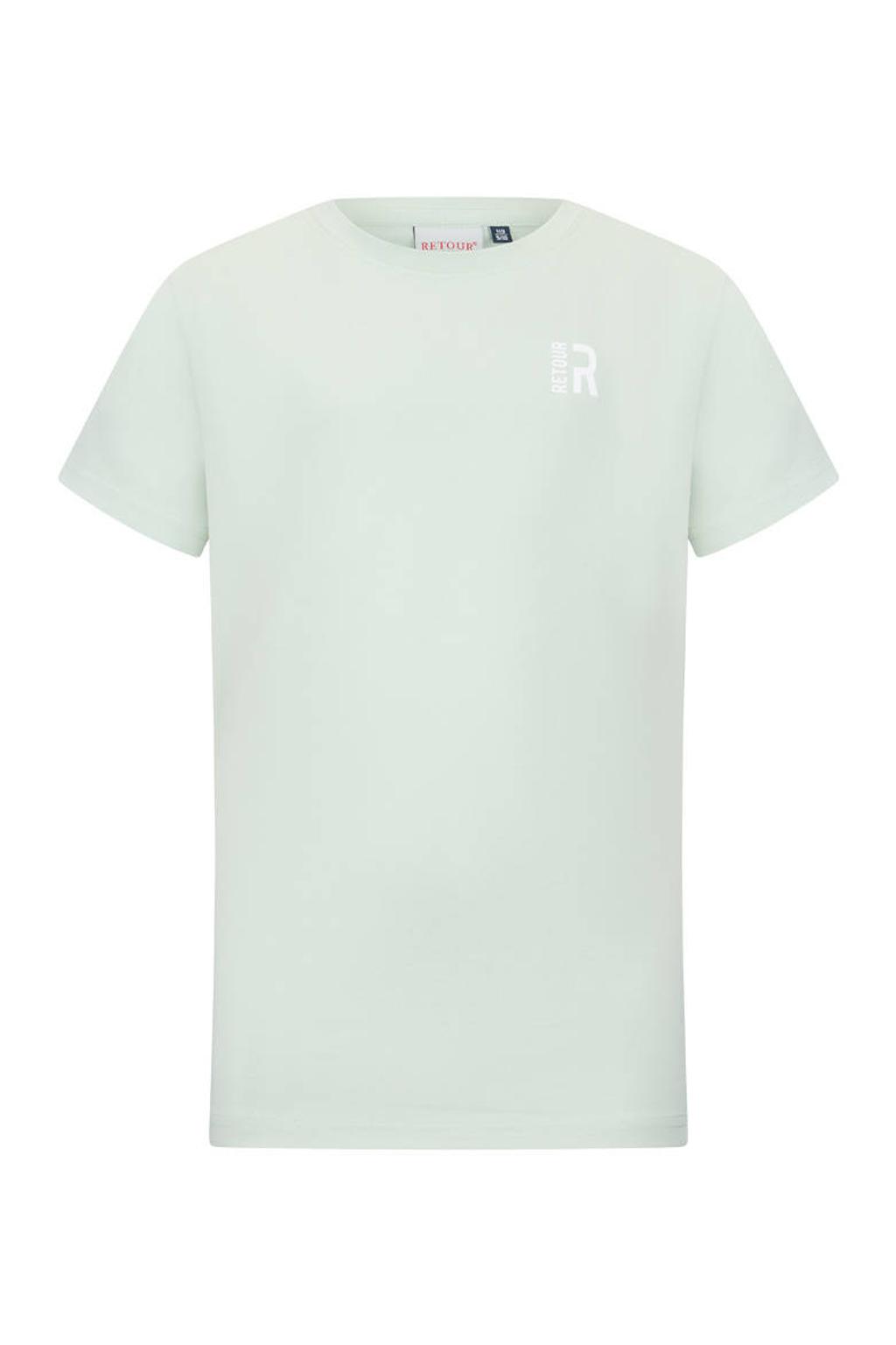 Mintgroene jongens Retour Jeans T-shirt van stretchkatoen met effen, korte mouwen en ronde hals