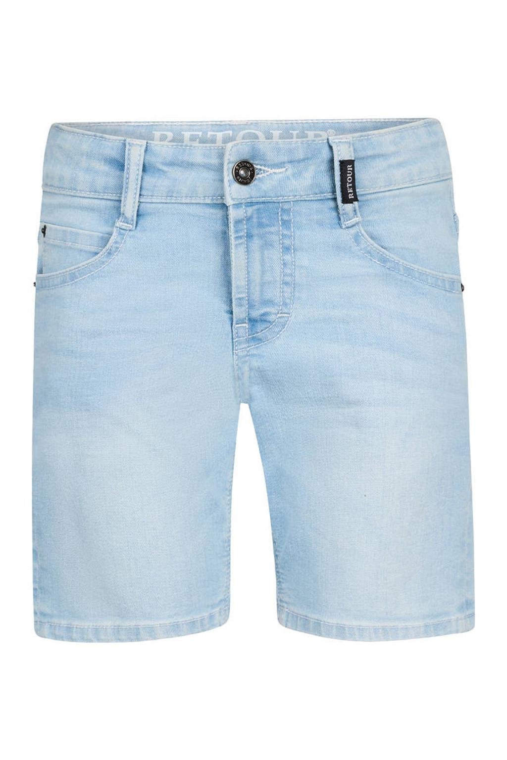 Light blue denim jongens Retour Jeans regular waist short van stretchdenim met rits- en knoopsluiting en effen